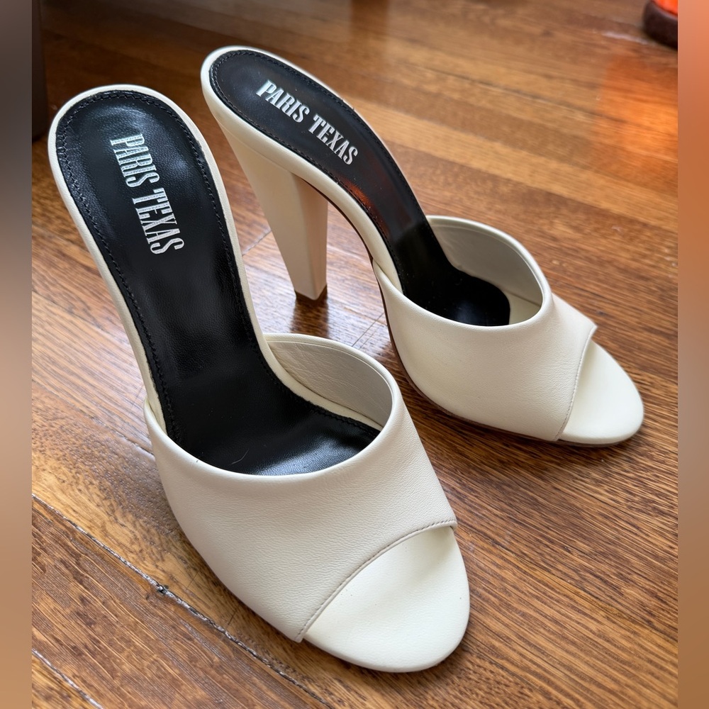 Paris Texas Cream Open-Toe Sandal Heels